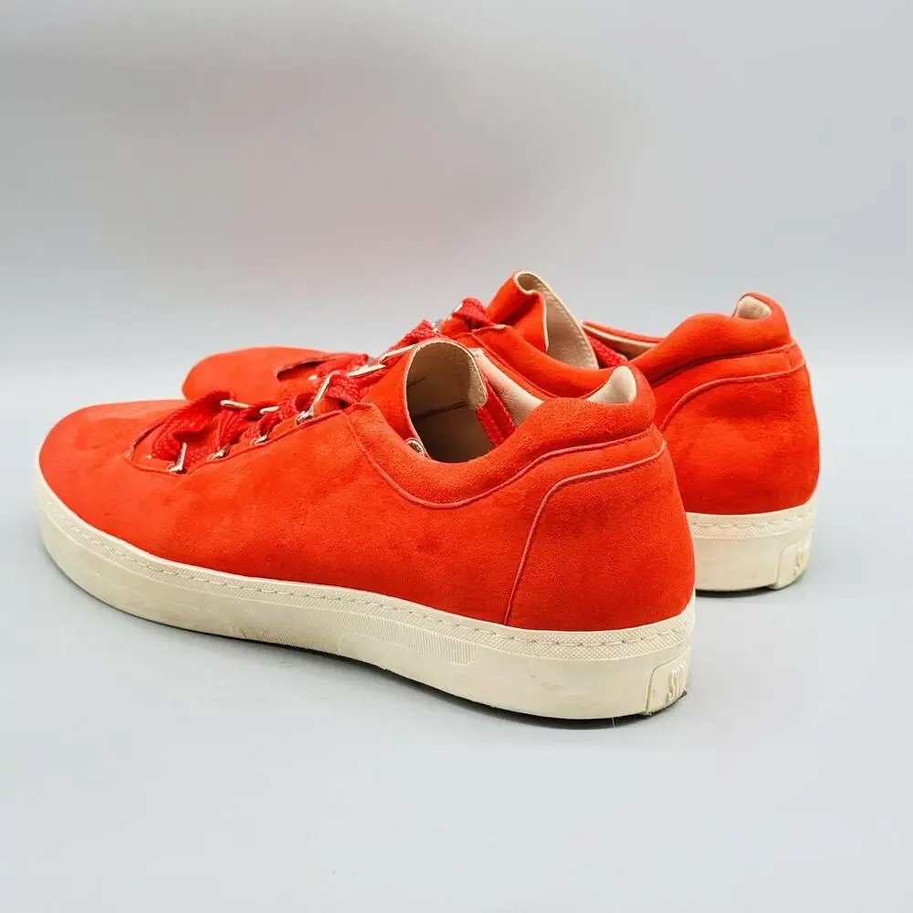 Stuart Weitzman Shoes Womens 8 Orange Suede Low Top Comfort Lace Up Sneakers